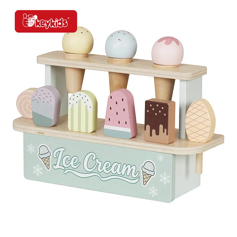 2026 Wholesale Montessori Kids Food Toy Wooden Ice Cream Pretend Play Set with Popsicles W10A315